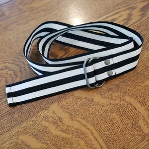 Black and White Striped Fabric Belt